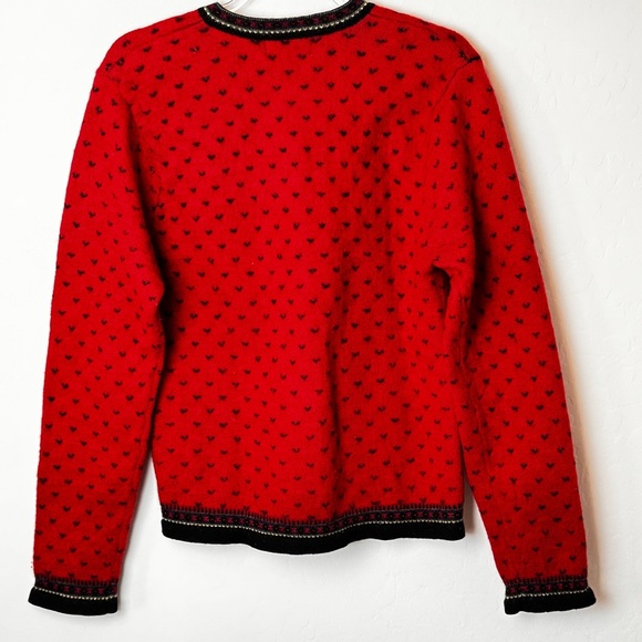 Vintage 100% Boiled Wool Folk Art Knit Cardigan Sweater Women’s Size Large red - Picture 2 of 8